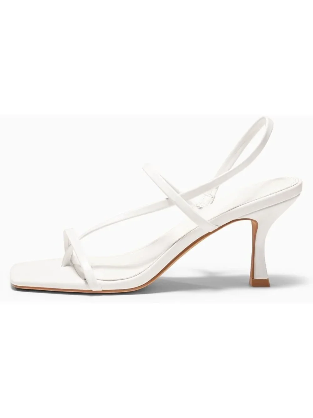 Women's White Strappy Kitten Heels Sandals Square Open Toe Flip Flops Shoes